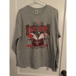 Gildan Mens L Gray 2013 Rose Bowl Wisconsin vs. Standford Long Sleeve T Shirt